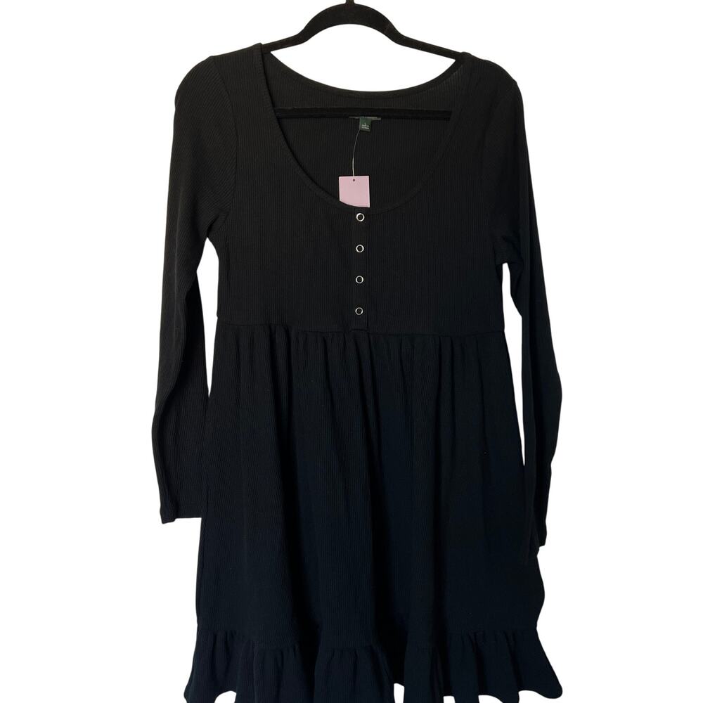 Wild Fable Women's Black Long Sleeve Waffle Knit Babydoll Dress - Small - NWT